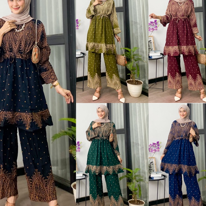 HJ6 Set Meta Busui Setelan Tunik Jumbo Set Celana Panjang One Set Rayon Kekan By afareen Mode