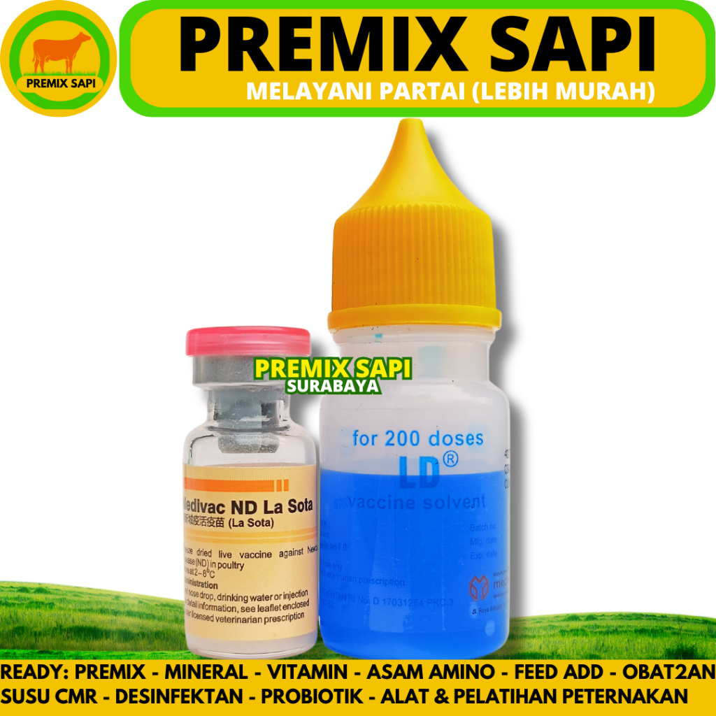 VAKSIN ND LASOTA DOSIS 200 EKOR + PELARUT MEDIVAC MEDION - Vaksin Ayam Tetes Mata Nd Lassota Tetelo