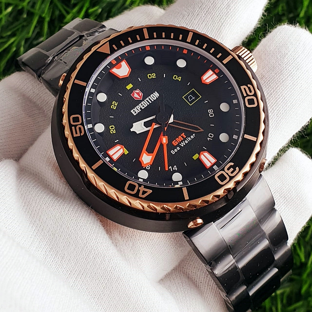 Jam Tangan Pria Expedition E6727 6727 Sea Walker List Rosegold Black Steel Original | 20ATM