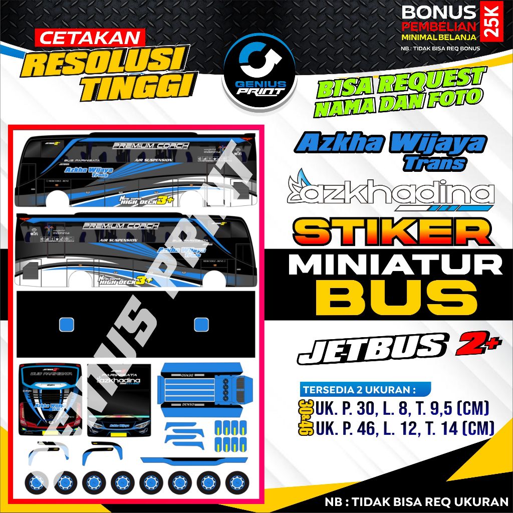 Stiker Mainan Miniatur Bus Pariwisata Jetbus 2+ Livery Bris Trans | Azkha Wijaya Trans | Juragan 99 