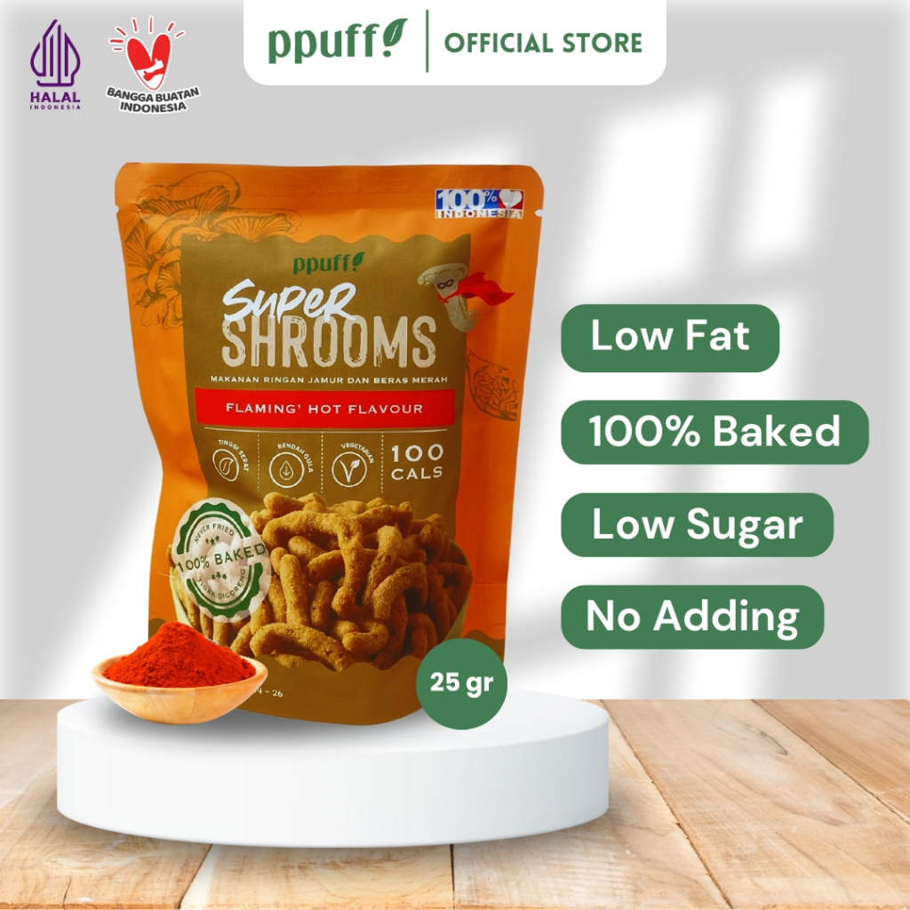 

Ppuff! SuperShrooms Flaming Hot [25g] Snack sehat rendah kalori!