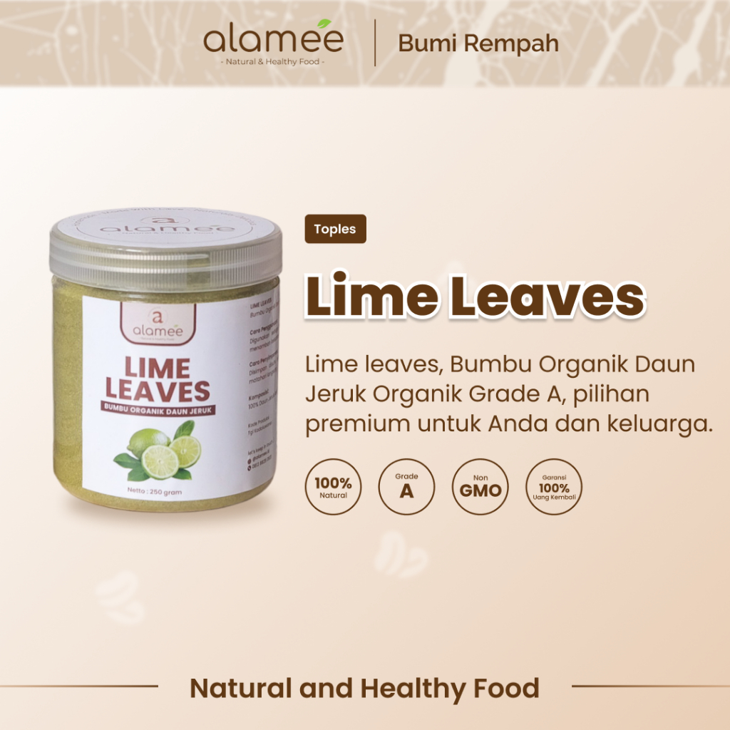 

ALAMEE Daun Jeruk Bubuk Lime Powder Bumbu Dapur Instan Organik Murni Asli Tanpa Campuran 250g