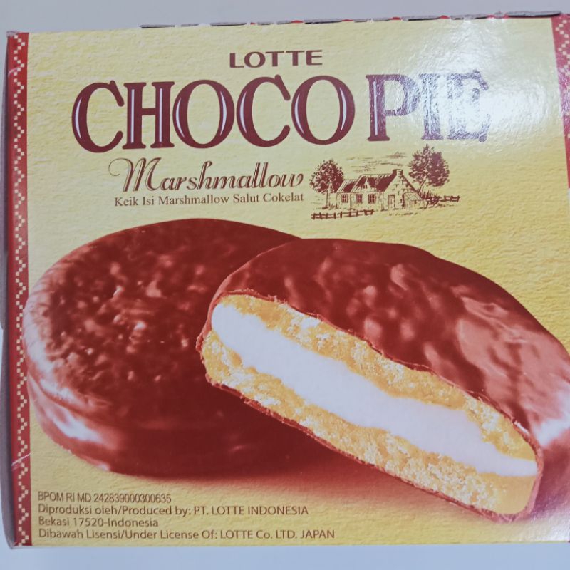 

Marsmallow Lotte Chocopie Salut Coklat kemasan Bok isi 12 sashet