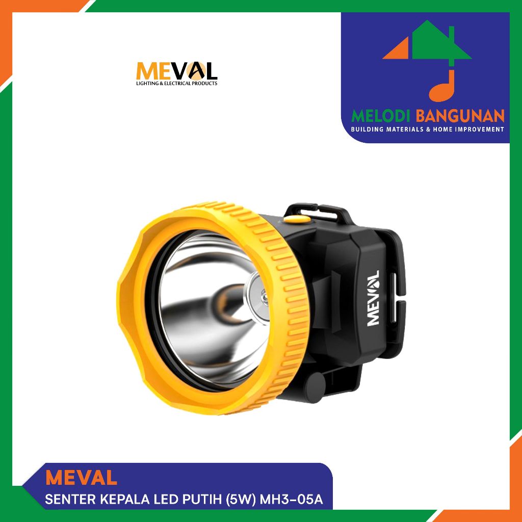 Meval - Lampu Senter Kepala + Head Lamp Led 5 Watt 5W Putih Tahan Air
