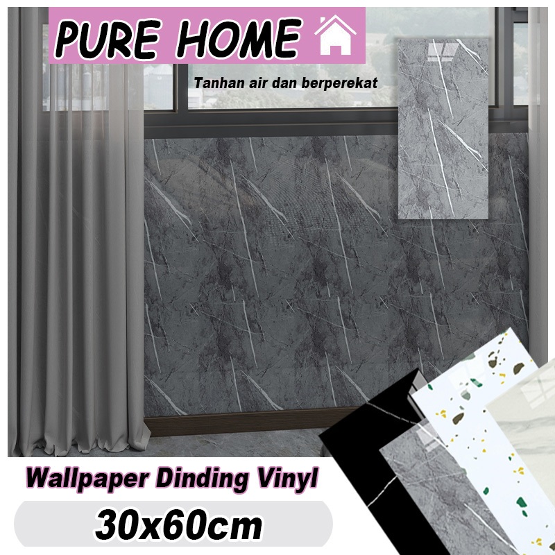 Pure Home-Wallpaper dinding vinyl marble  Uk 30x60cm / Wall stickers / Wallpaper Kamar Mandi Anti Ai