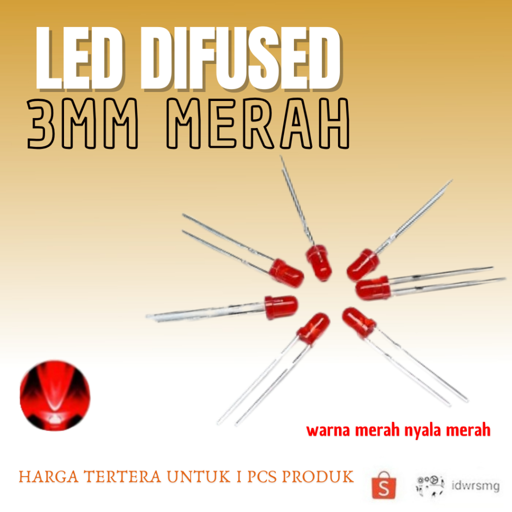 LED 3mm Diffused Merah Red Lampu Led 3 mm Warna Merah