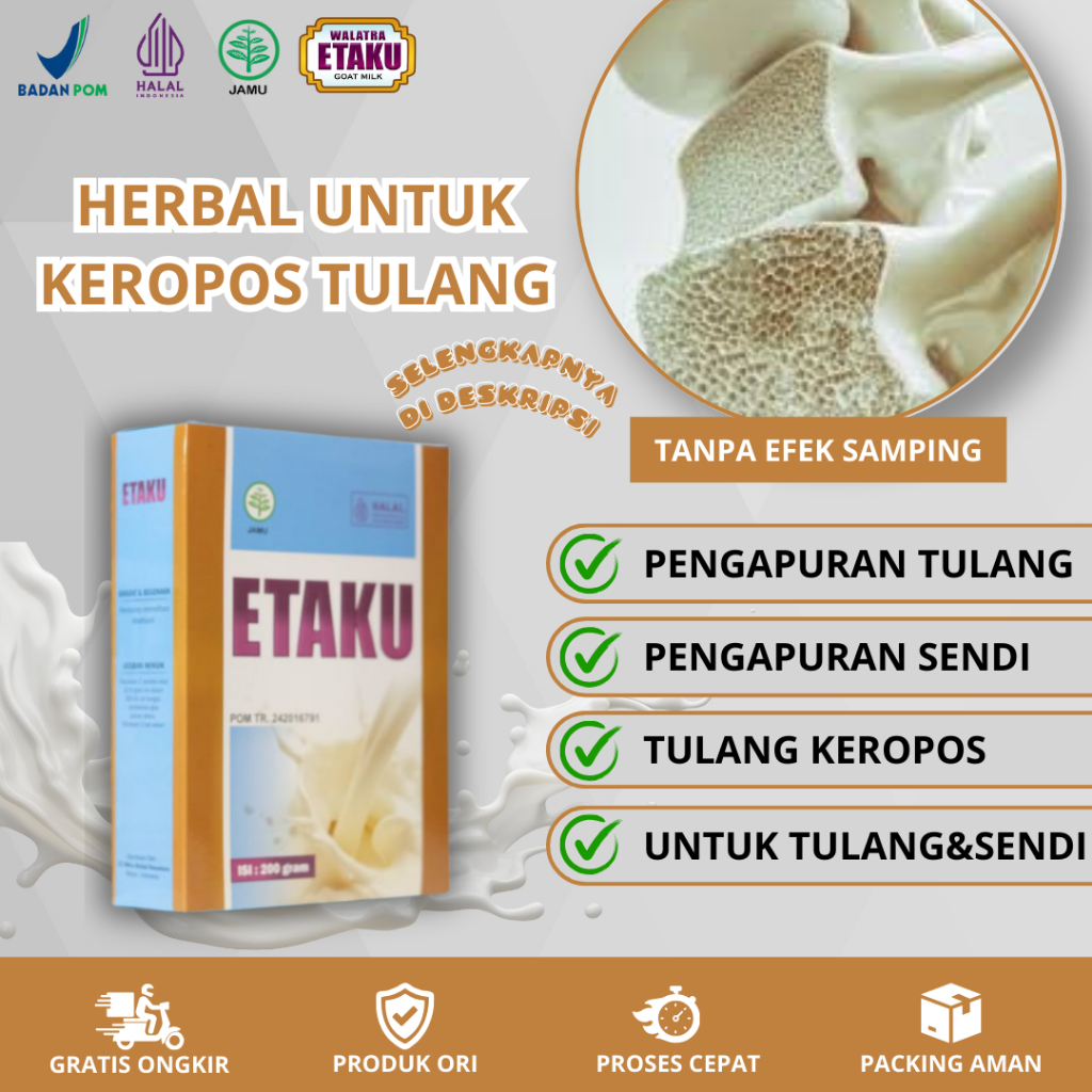 Susu Kalsium Untuk Tulang Keropos, Sendi Keropos, Pengapuran Tulang dan Sendi Dengan Susu Etaku