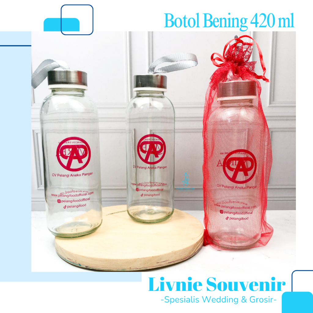 Souvenir Botol Tumbler Bening 420ml Kemasan Tile