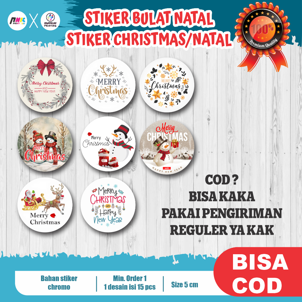 

(15 pcs) Sticker Natal Christmas Stiker Cookies Kue Xmas / Stiker Toples Kue Natal Merry Christmas - hamdalah printing