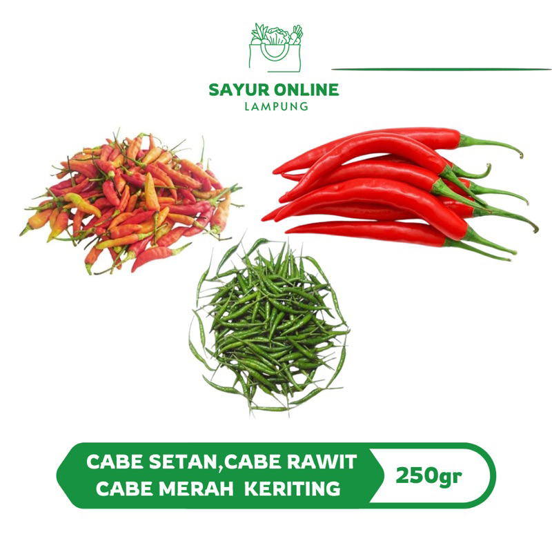 

Cabe Setan,Cabe Merah Keriting ,Cabe Rawit Paket 250gr - Sayur Online Lampung