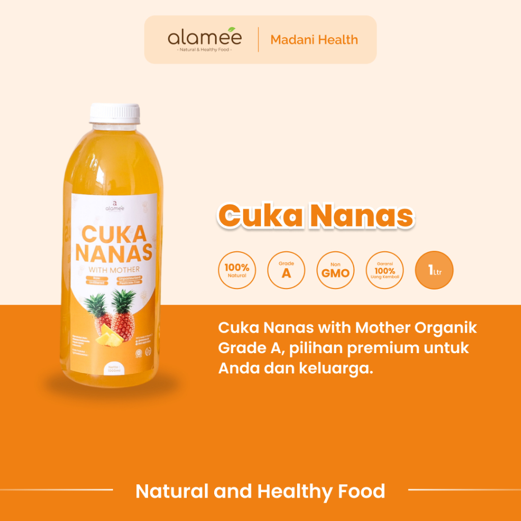 

ALAMEE Cuka Nanas Original Pineapple Cider Vinegar With Mother Organik Asli 1 Liter