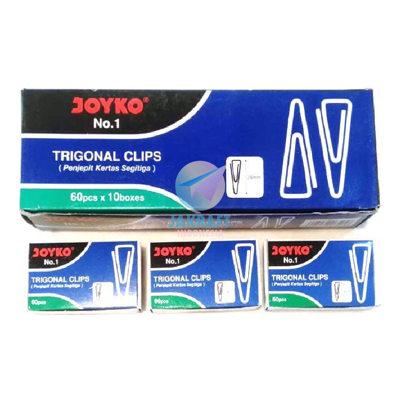 

(10 Box Kecil) GROSIR Trigonal Paper Clips Clip JOYKO No.1 Ukuran Sedang 28 mm Murah Berkualitas isi 60 Pcs Klip Kertas Nickel Silver | PACK