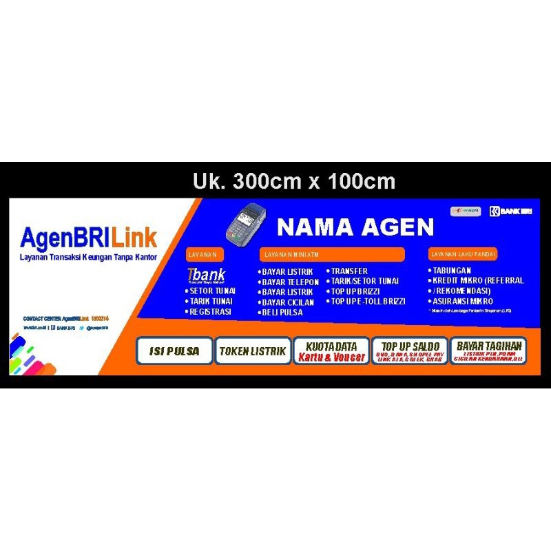 spanduk/banner BRILINK dan Counter Pulsa uk. 300cm x 100cm