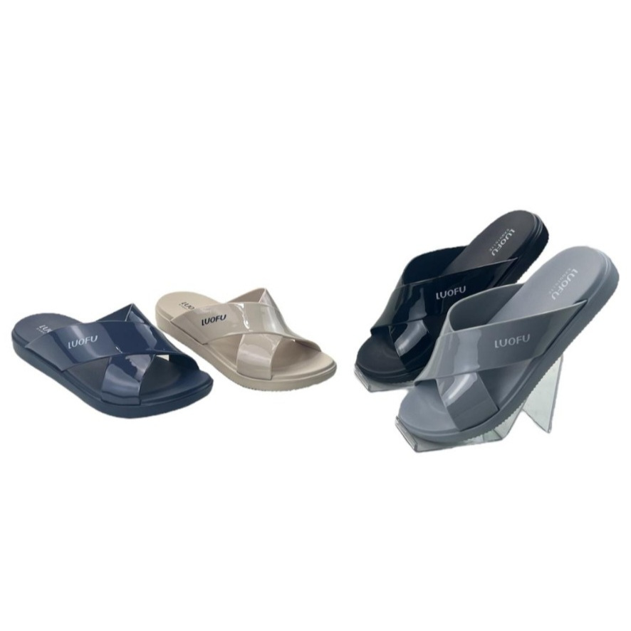 LUOFU E7189T-6BW Sandal Jelly Karet Eva Wanita Kokop Silang Transparan Full Warna