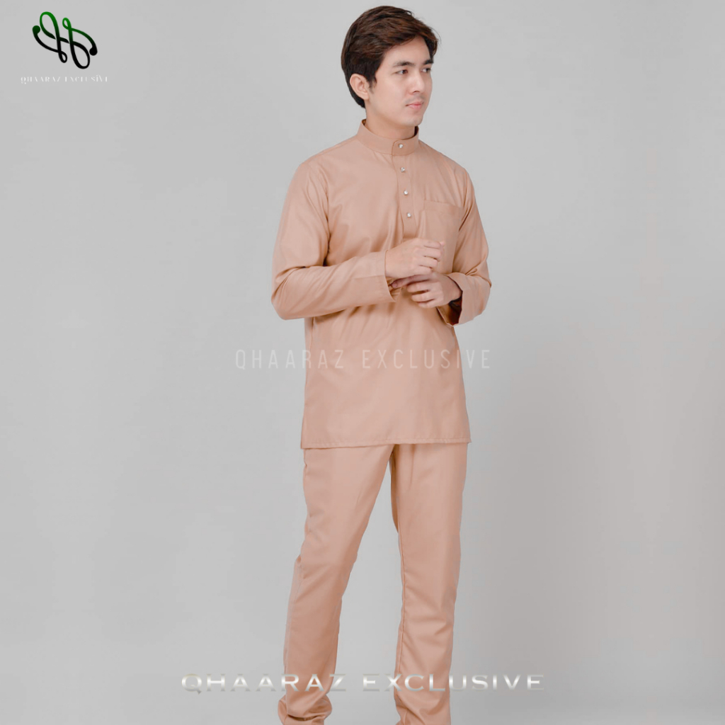 Raffan Baju Melayu Pria Setelan Koko Muslim Modern Bahan Katun Toyobo Satu Set Pakaian Teluk Belanga
