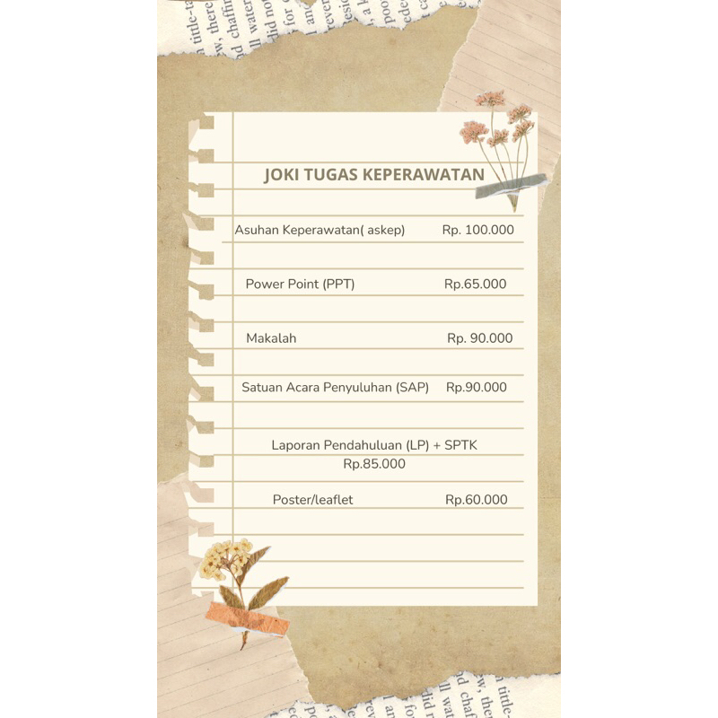 

TUGAS MAHASISWA/MAHASISWI KEPERAWATAN RP.60.000-100.000