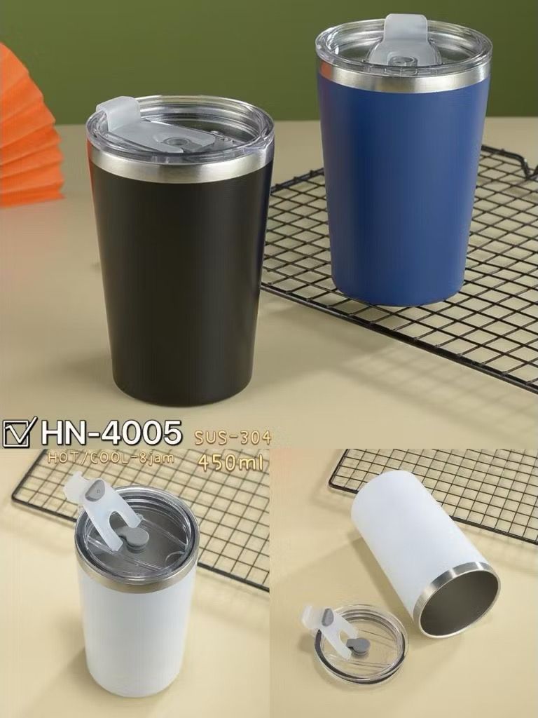 COFFEE CUP POLOS STAINLESS/TUMBLER COFFEE 450ML TANPA SEDOTAN-HN4005