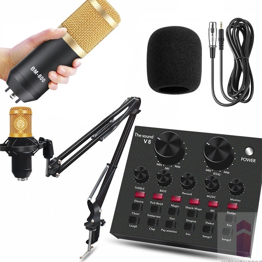 Free Shipment  Mixer Soundcard External V8  Microphone BM 8 Broadcast Mikrofon Podcast Mic Audio You