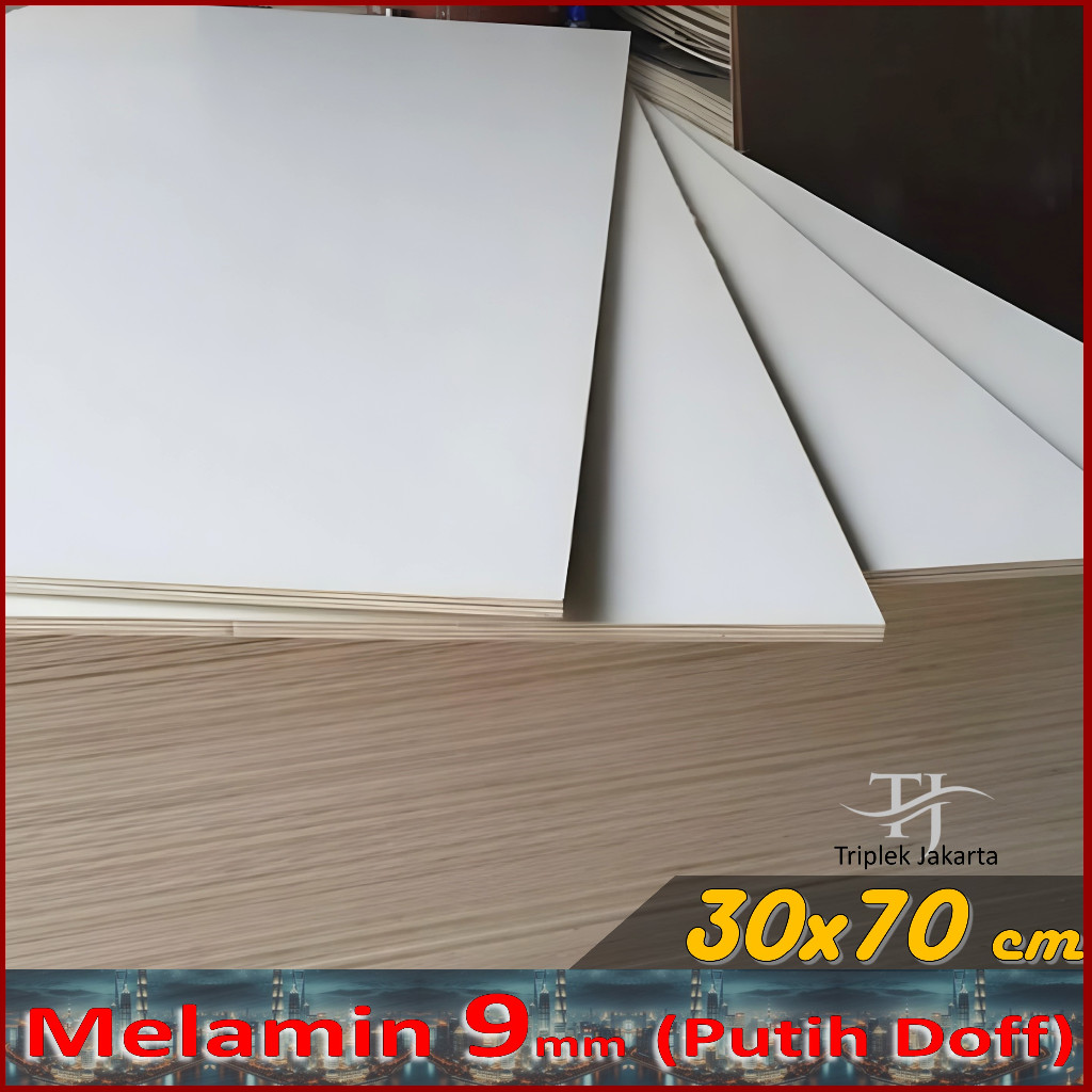 Triplek Melamin 9mm 70x30 cm | Putih Doff 1 Muka ( 9 mm ( 30x70 cm )