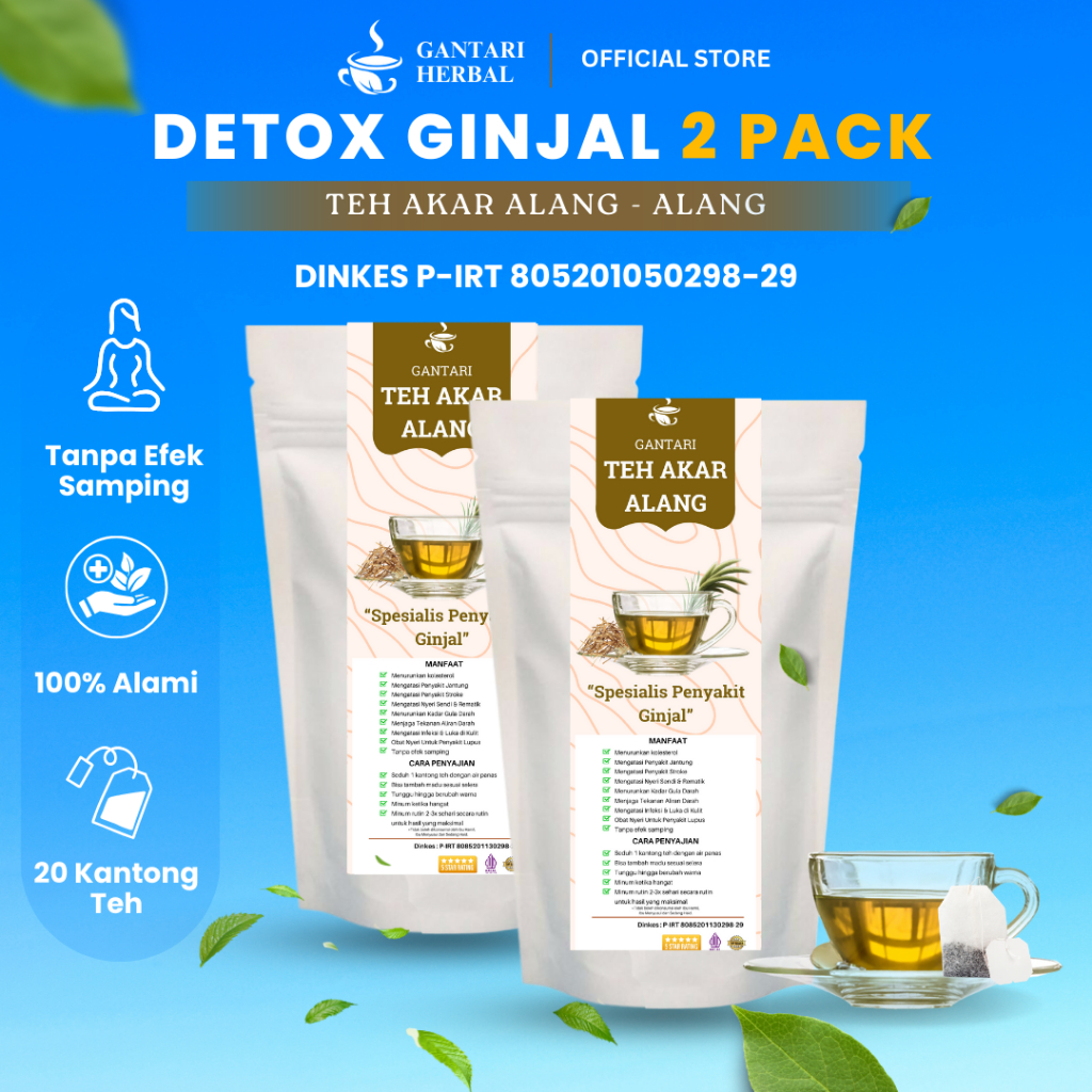 

Gantari Teh Akar Alang | Bantu Detoks Ginjal, Mencegah Peradangan Ginjal ISK Paket 2 Pack