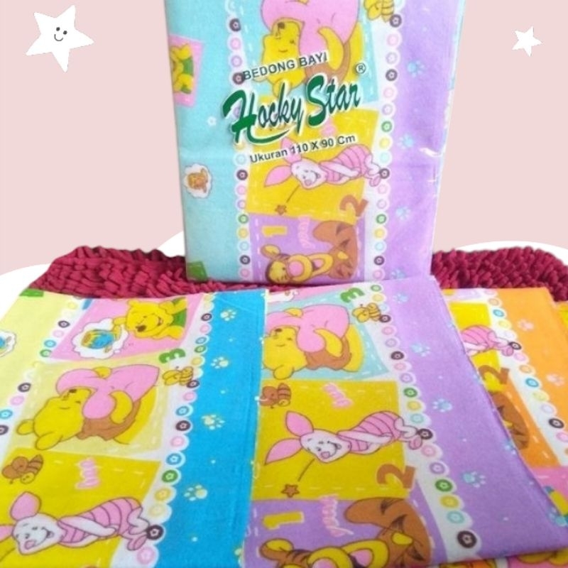 Promo Hocky Star-12Pcs/1Lusin Bedong Bayi Bahan Flanel Kain Lembut Motif Lucu Size 110X90Cm-Bedongan