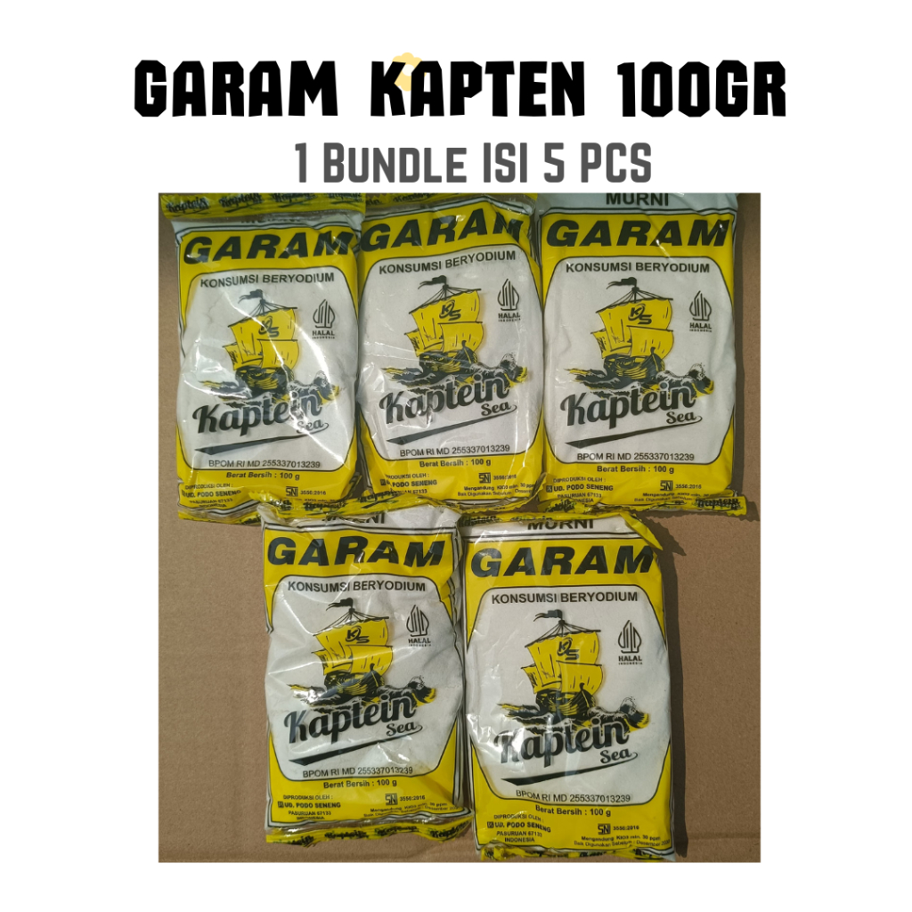 

GARAM DAPUR || GARAM MASAK || GARAM BUMBU || GARAM BERYODIUM || GARAM KAPTEN 100 GR 1 BUNDLE 5 PCS