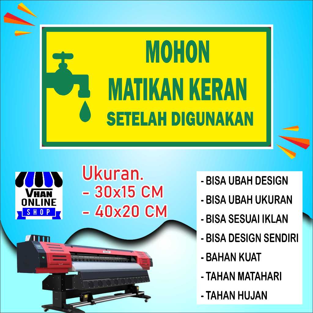 

Cetak Sticker Tempelan Matikan Kran Bahan Glosy Kuning