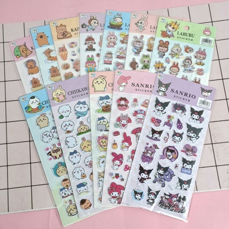 

Stiker Timbul 3D Viral Labubu Pop Mart Kuromi Melody Capybara Cat Hiasan Mainan Alat Tulis Anak