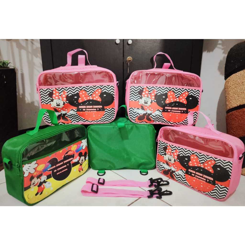 3 IN 1 SETENGAH MIKA/Tas slempang/Tas Souvenir Ulang tahun/free nama satu satu/souvenir printing