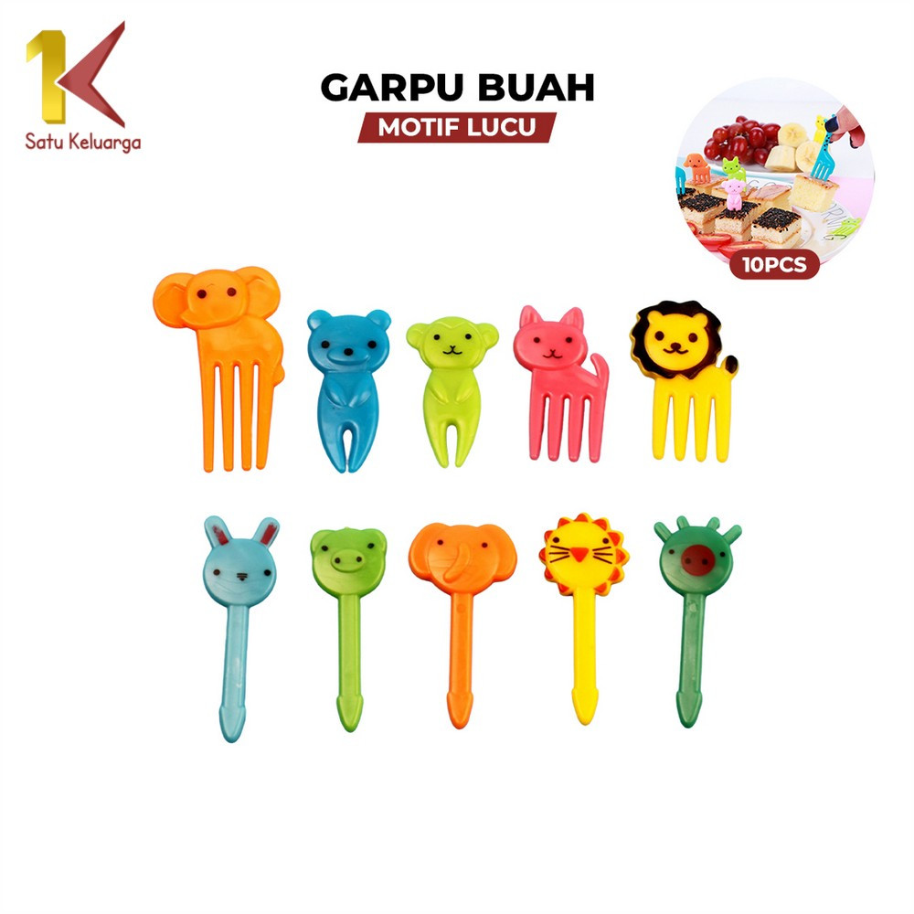 Satu Keluarga Garpu Bento Isi 10pcs C1182 Tusukan Bento Buah Kue Karakter Animal Dekorasi Bekal Lucu
