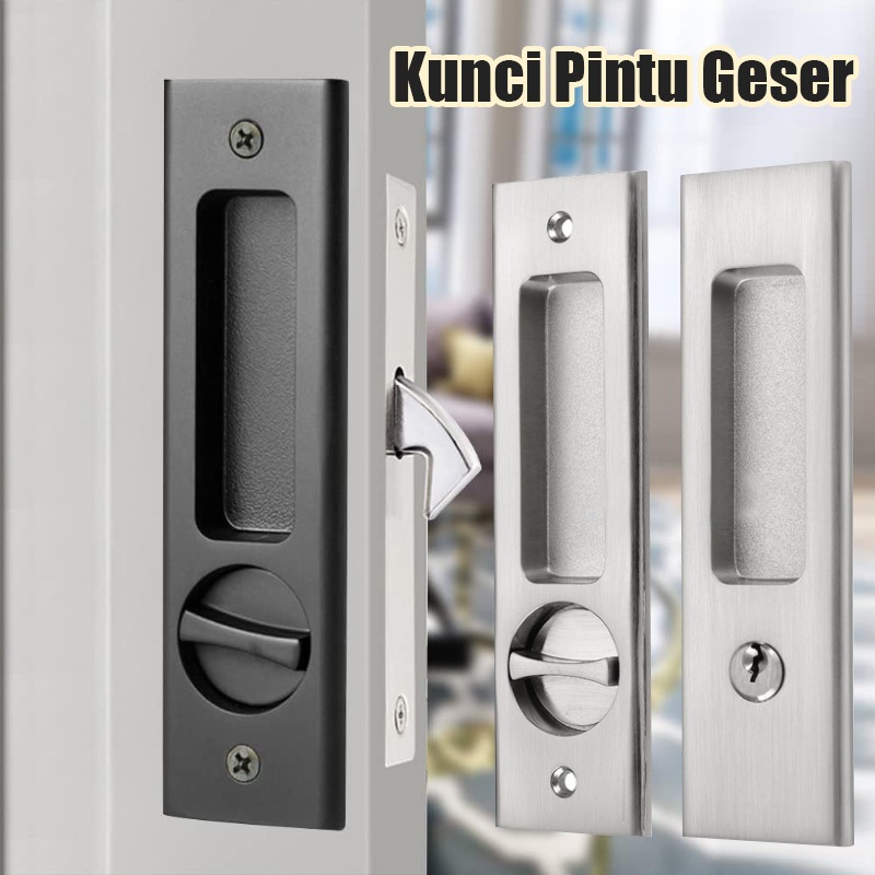 TERLARIS CODHitam / Perak Kunci Pintu Sliding Aluminium Kunci pintu senyap Kunci Geser Set