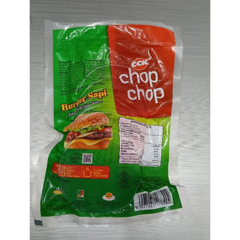 

Chop Chop Patties Sapi Isian Roti Burger 250gr / Patties Sapi / daging Burger