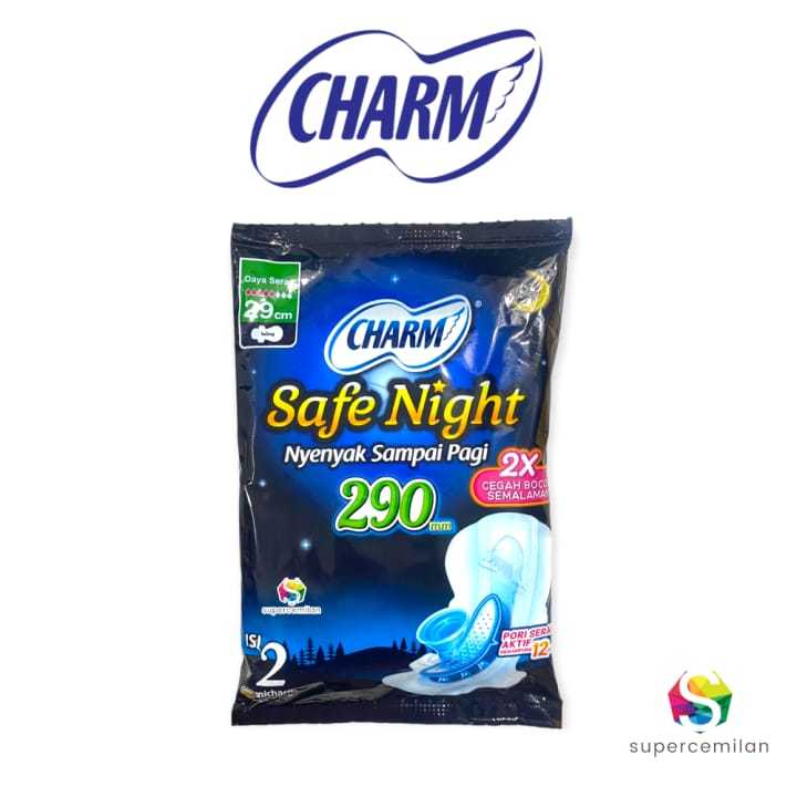 PEMBALUT CHARM SAFE NIGHT 29CM ISI 2PADS 1 RENCENG ISI 5 SACHET