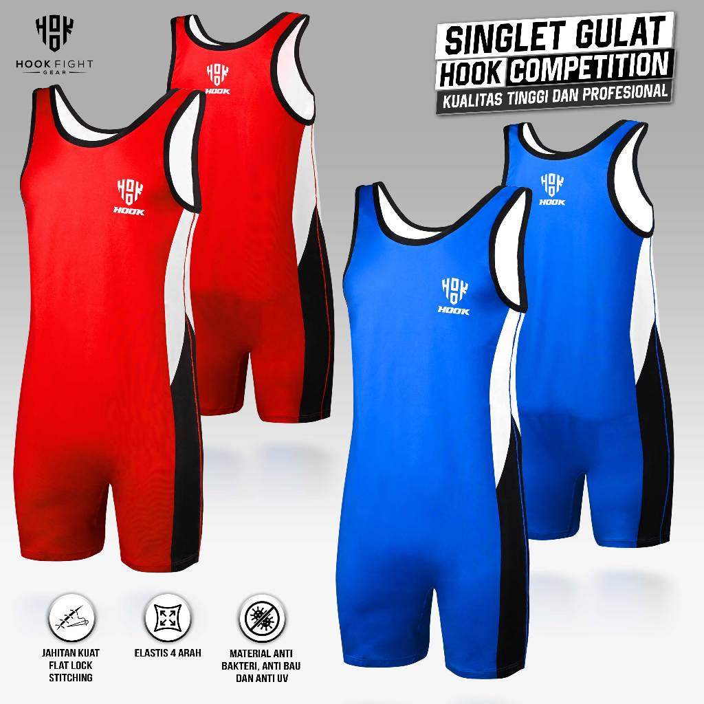 Baju Singlet Gulat Hook Wrestling Baju Atlit Angkat Besi Hook Power Lifting Singlet Gym Suite