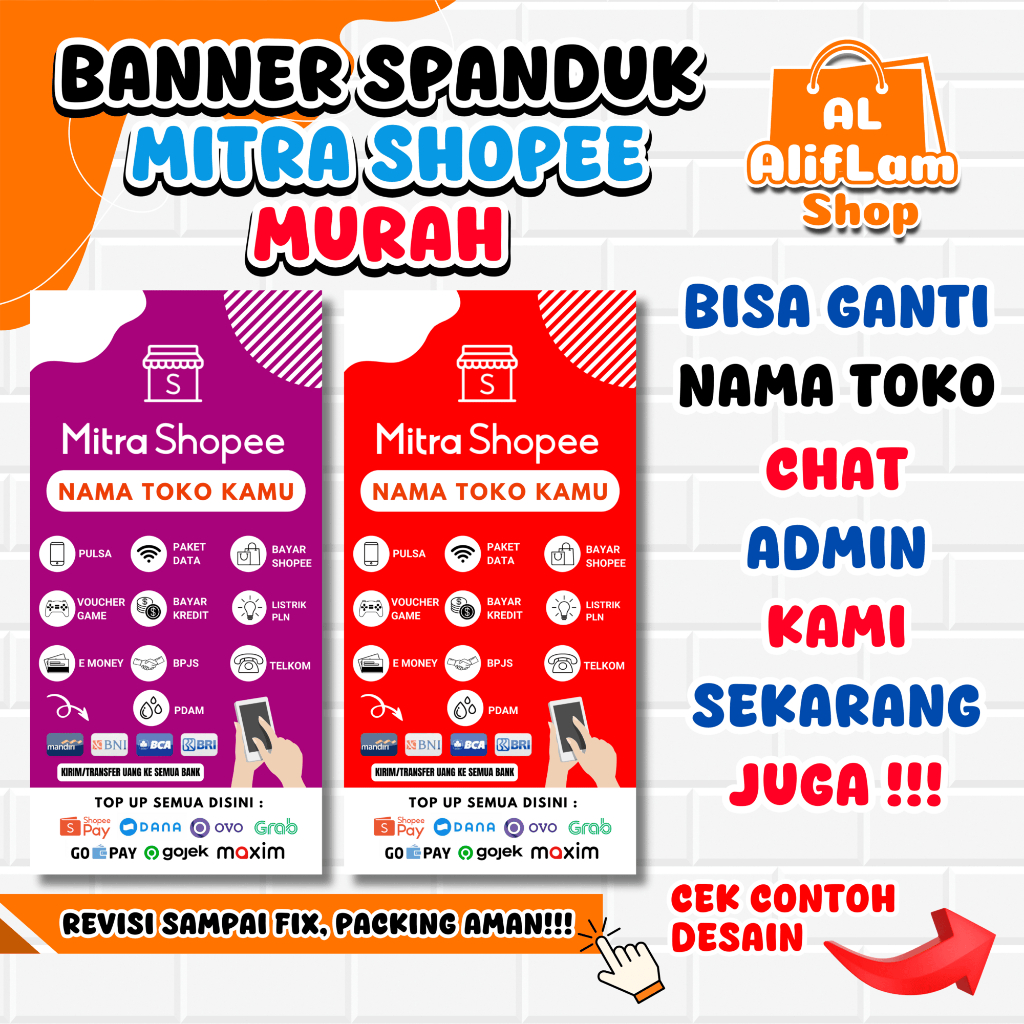 CETAK BANNER SPANDUK MITRA SHOPEE | VERSI AS_08 | BISA GANTI NAMA TOKO