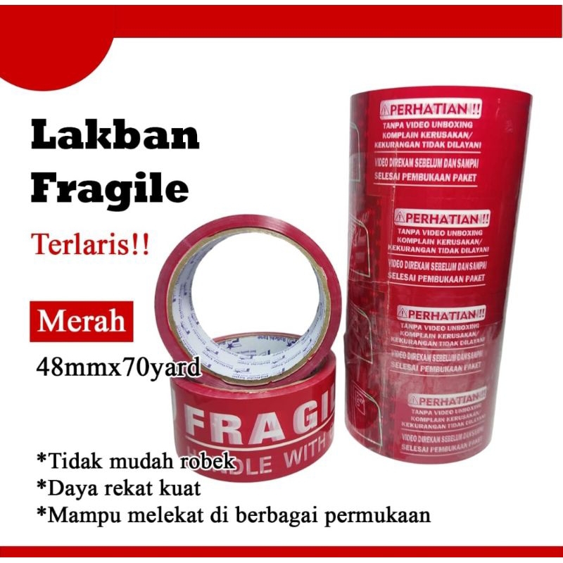 

Lakban fragile merah 45mm× 72 yard /pcs murah terlaris