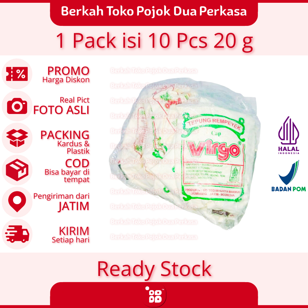 

Cap Virgo Tepung Rempeyek 1 Plastik isi 10 Pcs 20 g [JATIM]