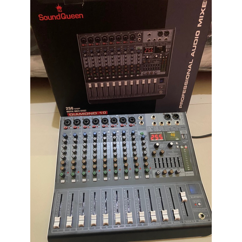 Mixer Soundqueen Diamond 10 Chanel Efek Digital Reverb 256dsp Compress USB Bluetooth
