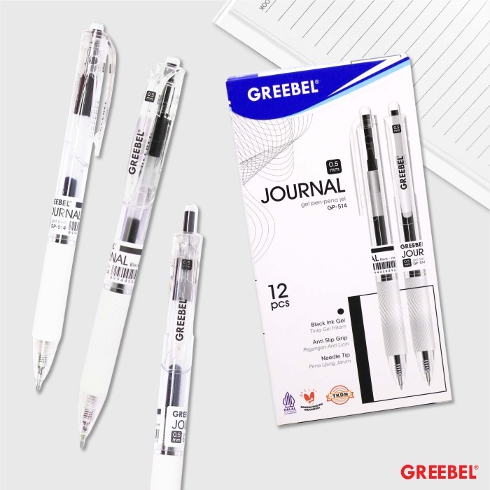 

GREEBEL PULPEN GEL / Gel Pen Journal GP-514 0.5 Hitam (12PCS/SET) / Ballpen Gel Ballpoint Bolpen Bolpoin Pena Gel