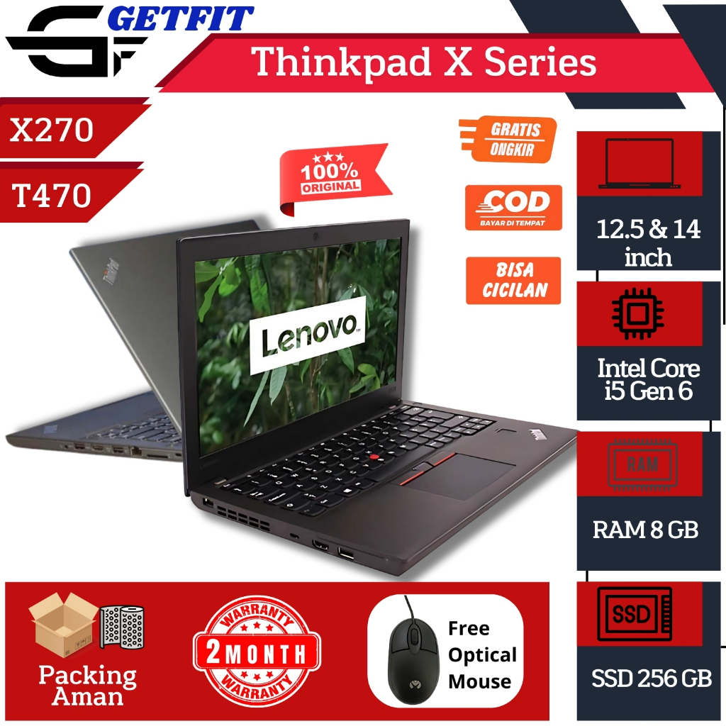 Laptop Lenovo ThinkPad X270 T470 Intel Core i5 Gen 6 RAM 8GB SSD 256GB Second Berkualitas Bergaransi