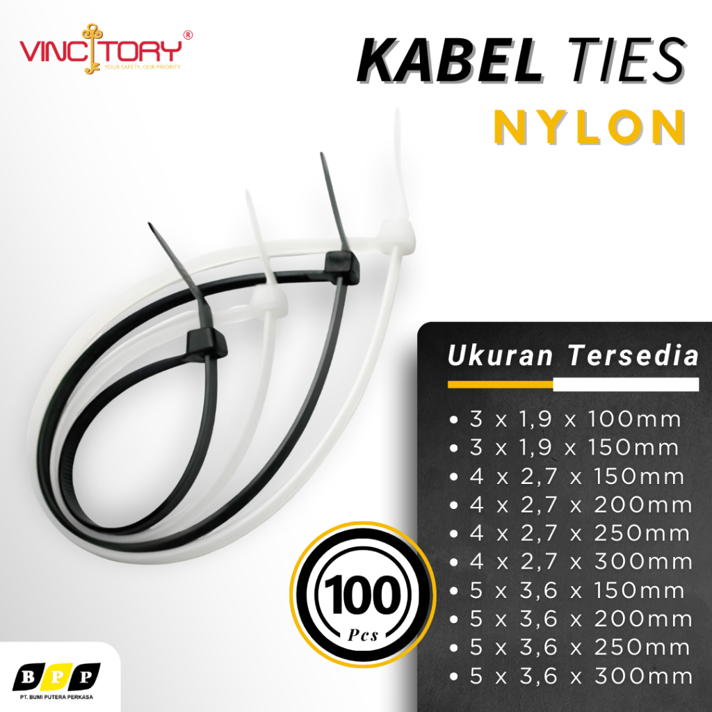 

KABEL TIES Warna Putih Hitam isi 100pcs Ukuran 10cm 15cm 20cm 25cm 30cm VINCITORY | Nylon Kabel Ties