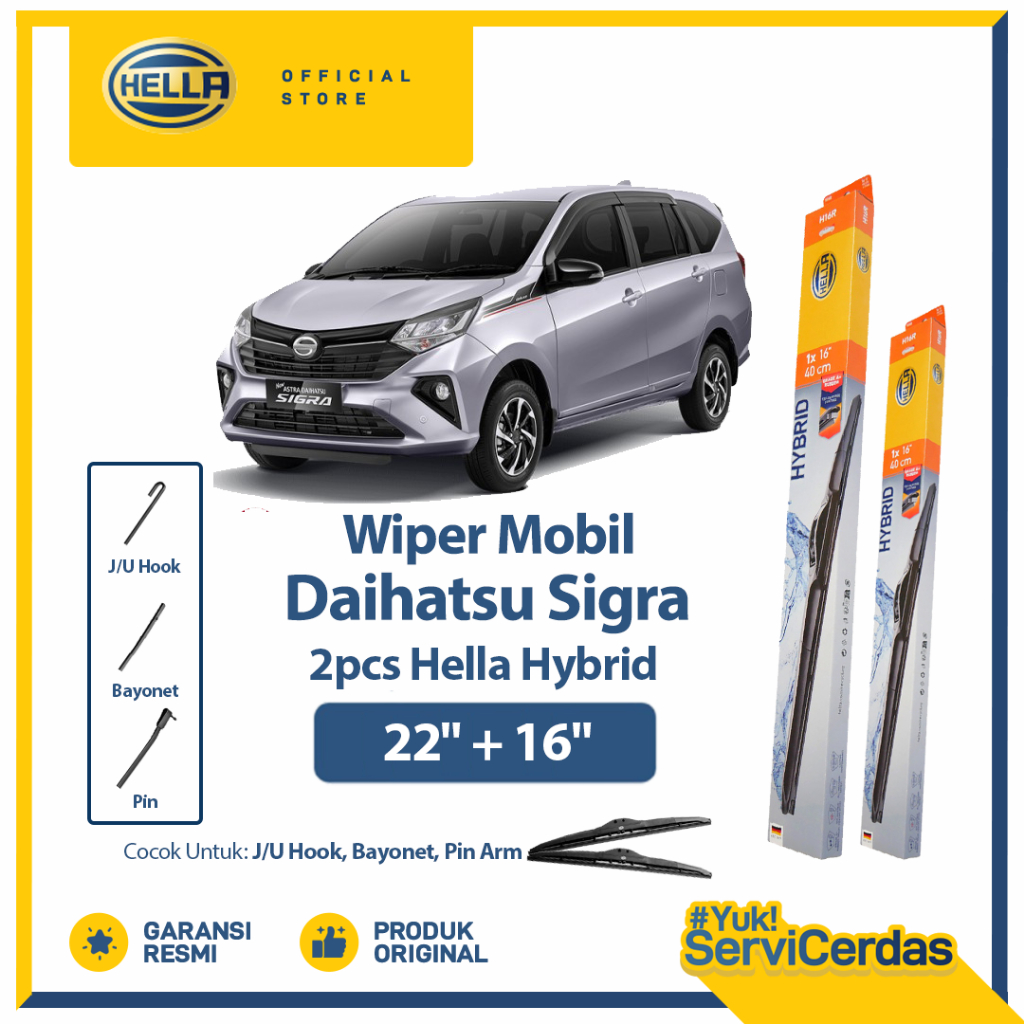 Wiper Mobil DAIHATSU Sigra 22" + 16" (2pcs) - HELLA Hybrid