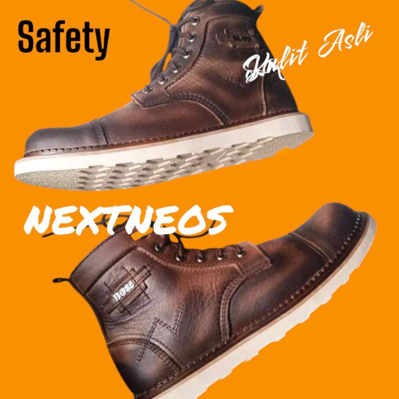 Sepatu Safety Boots Pria Asli Kulit Original Berkualitas Premium Keren Kekinian Cowok