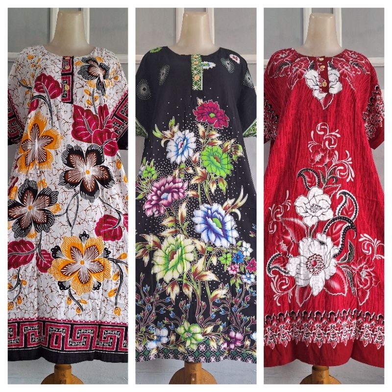 Daster Hengky kancing motif Widuri, Raflesia dan Mekar Sari Ld 120cm Pb 110cm