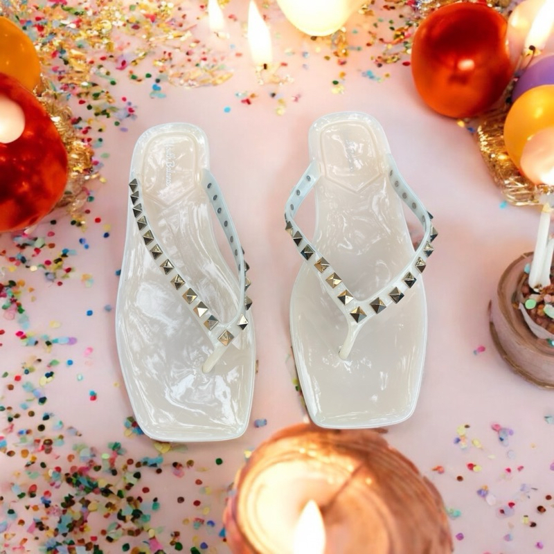 Sandal Jepit Wanita Jelly Glossy Spike Gold Trendi 128-X1