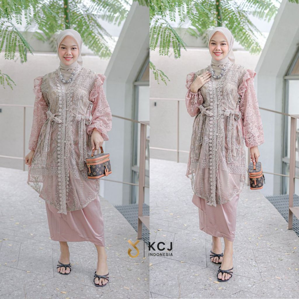KCJ - KARTIKA Outer Tunik Tile Bordir Kombinasi brukat