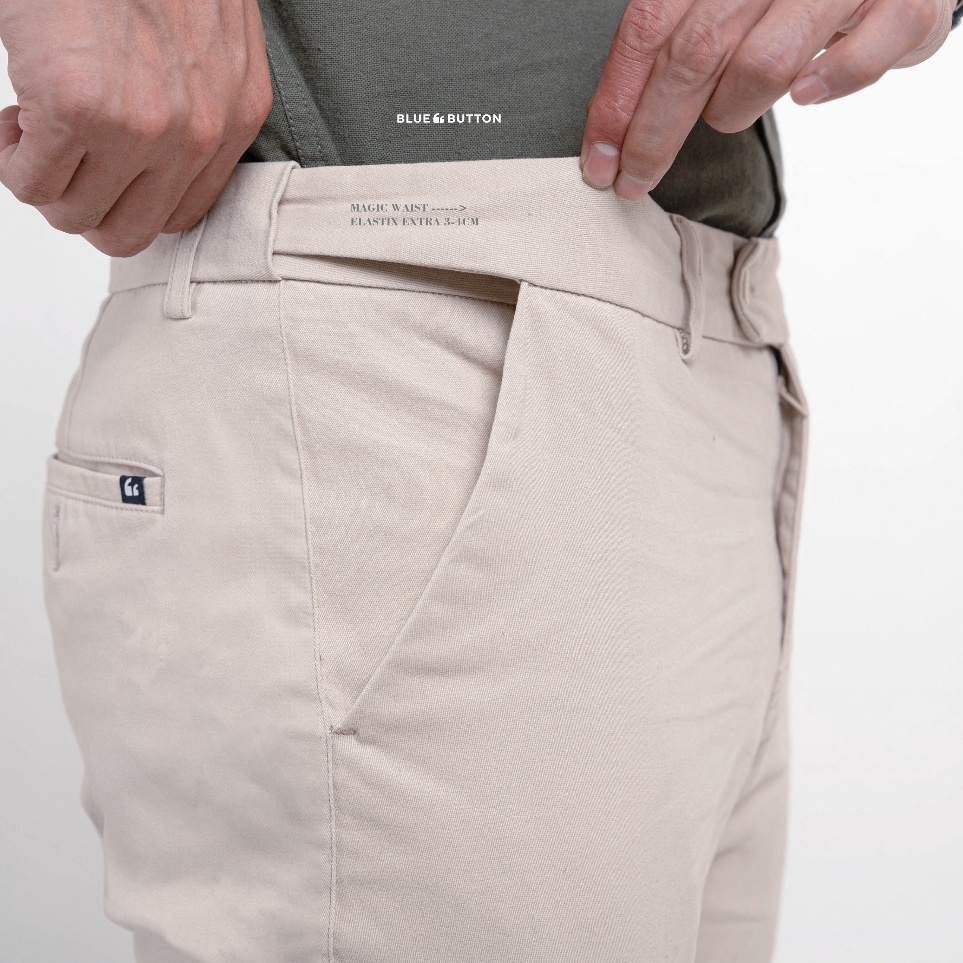 BlueButton Celana Chino Ankle Pants Slim Fit Cream