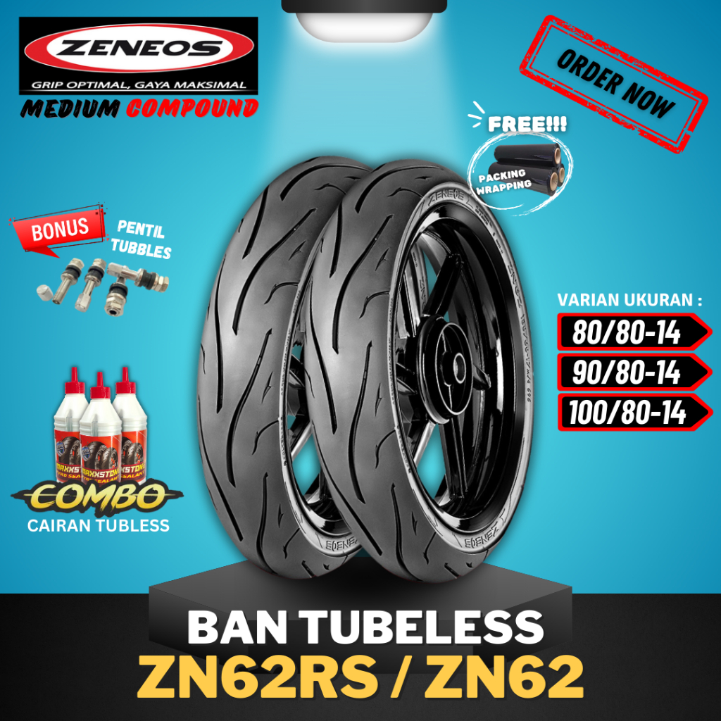 .[READY COD] BAN ZENEOS ZN62RS / ZN62 RING 14 (80/80-14 / 90/80-14 / 100/80-14 ) / BAN TUBELESS ZENE