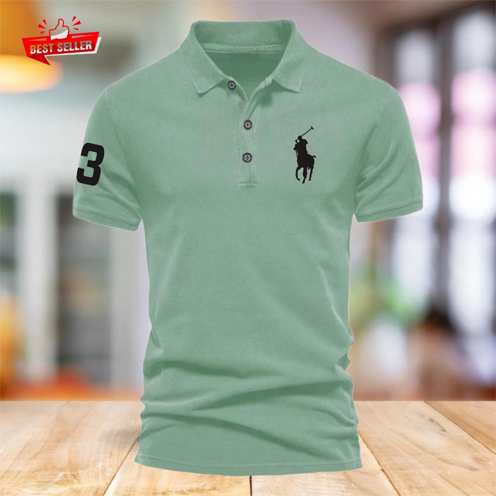 COD T-shirt Kaos Polo Kerah KUDA 3 Text HITAM Baju Polo Motif Giordano 8 Quality Premium Bahan Pique