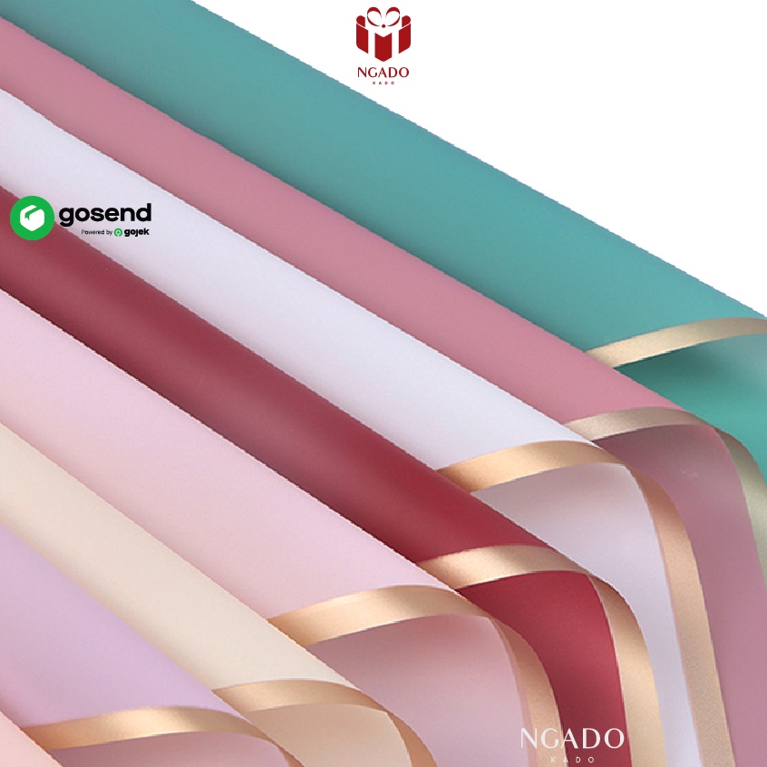 

Paket Ekonomis 5 LEMBAR List Gold Cellophane Flower Wrapping Line Paper Kertas Buket Bunga Korea Waterproof Flower Bucket Tahan Air Pinggiran Emas